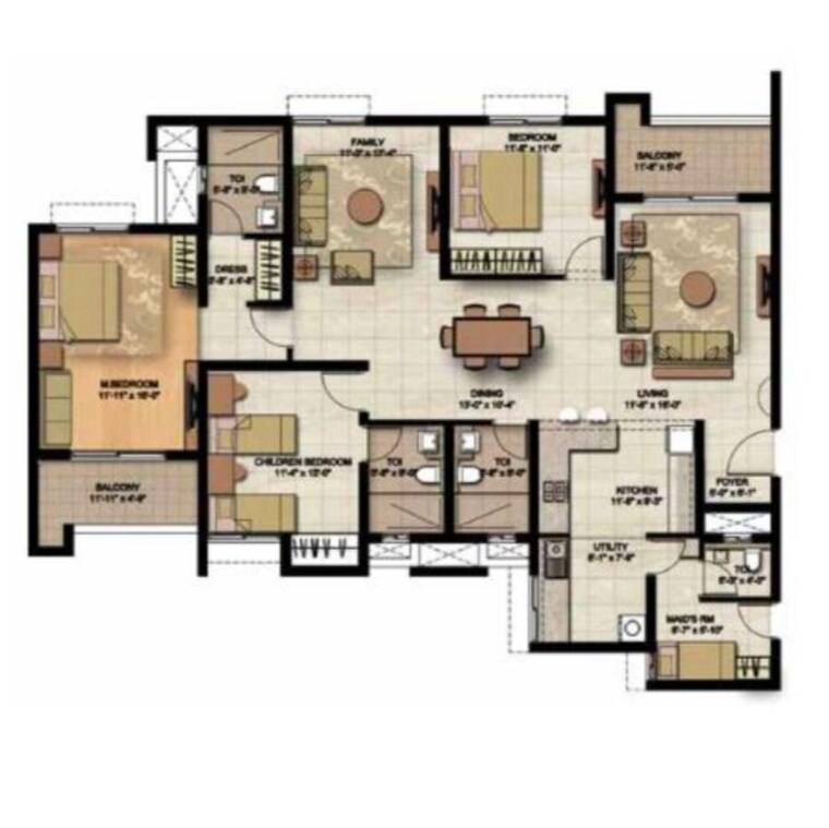Floor Plan, brigade-lakefront-crimson 3 Bedroom 1670 Sq.Ft. Apartment In Whitefield Bangalore 10784560