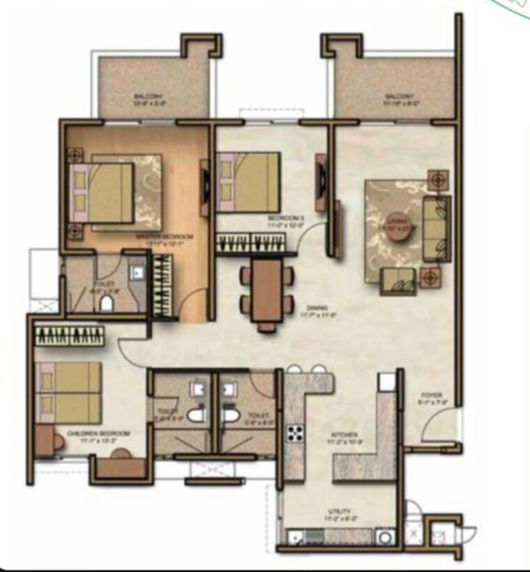 Floor Plan, brigade-lakefront-crimson 3 Bedroom 1670 Sq.Ft. Apartment In Whitefield Bangalore 10784560