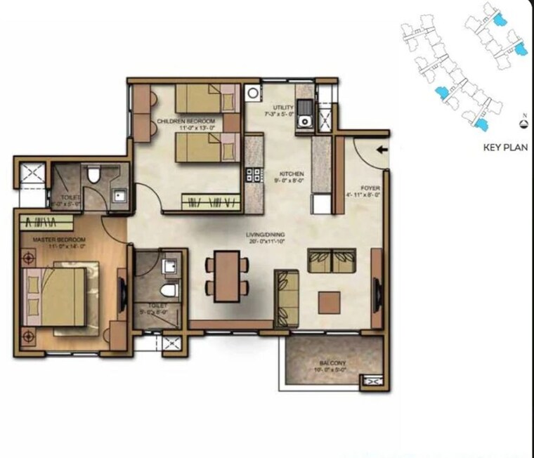Floor Plan, brigade-lakefront-crimson 3 Bedroom 1670 Sq.Ft. Apartment In Whitefield Bangalore 10784560