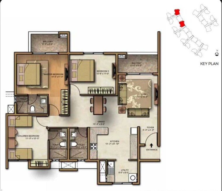 Floor Plan, brigade-lakefront-crimson 3 Bedroom 1670 Sq.Ft. Apartment In Whitefield Bangalore 10784560