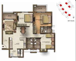 Floor Plan in 3 BHK Apartment at Brigade Lakefront Crimson, Whitefield – for Sale
