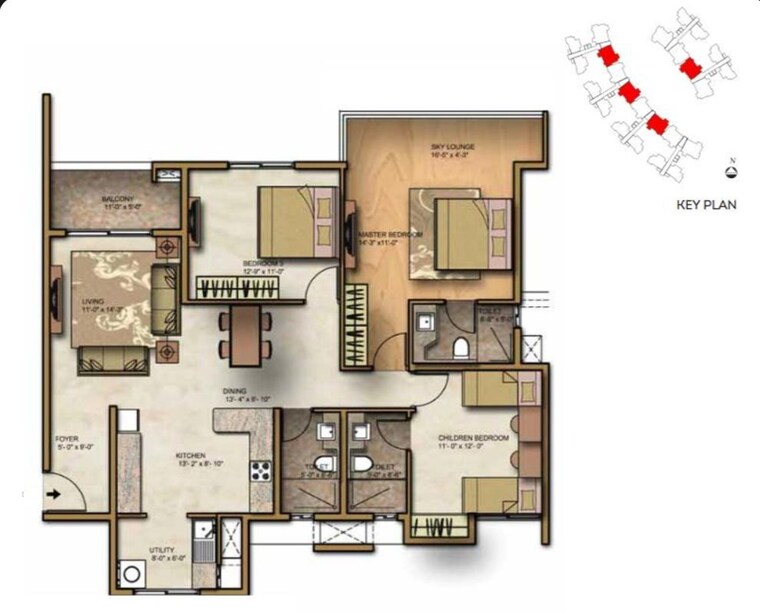 Floor Plan, brigade-lakefront-crimson 3 Bedroom 1670 Sq.Ft. Apartment In Whitefield Bangalore 10784560