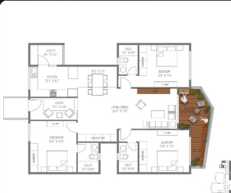 Floor Plan, jrc-wild-woods 3 Bedroom 2100 Sq.Ft. Apartment In Sarjapur Road Bangalore 10777401