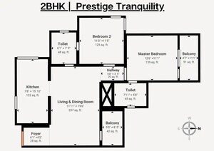 Floor Plan in 2 BHK Apartment at Mana Candela, Sarjapur Road – for Sale