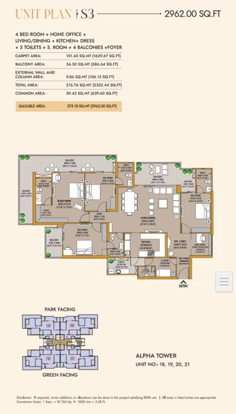 Floor Plan, ska-divine 3 Bedroom 1855 Sq.Ft. Apartment In Sector 1 Wave City Ghaziabad 10786523