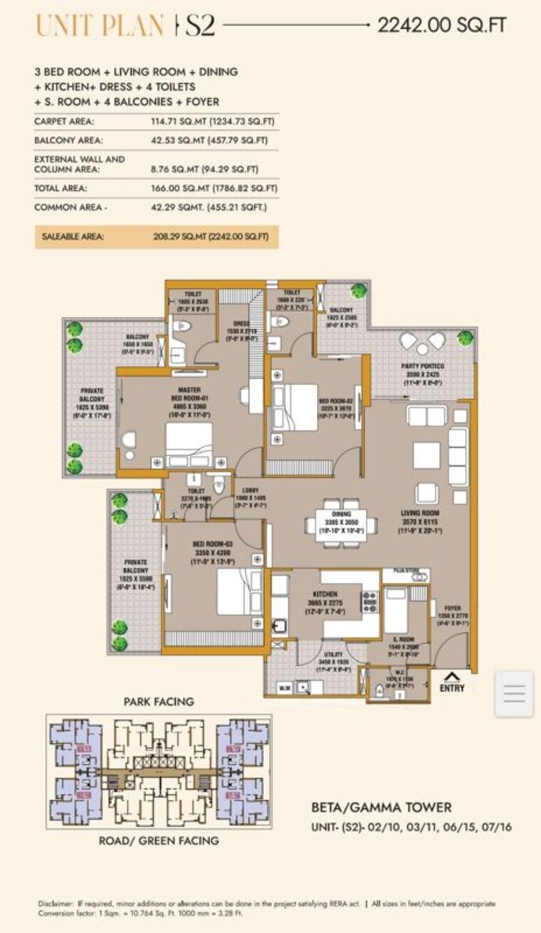 Floor Plan, ska-divine 3 Bedroom 1855 Sq.Ft. Apartment In Sector 1 Wave City Ghaziabad 10786523