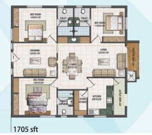 Floor Plan in 3 BHK Apartment at Aparna Cyber Commune, Nallagandla – for Rent
