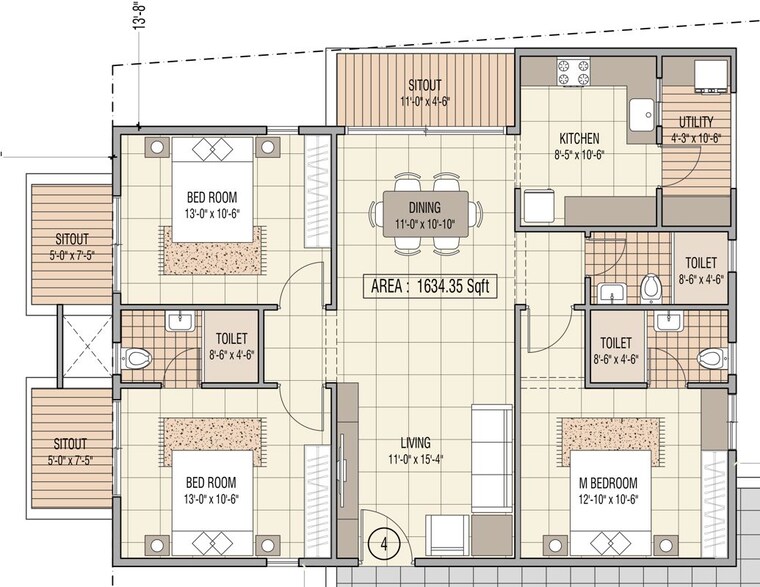 Floor Plan, shubh-enclave-bangalore 2 Bedroom 1140 Sq.Ft. Apartment In Harlur Bangalore 10787011