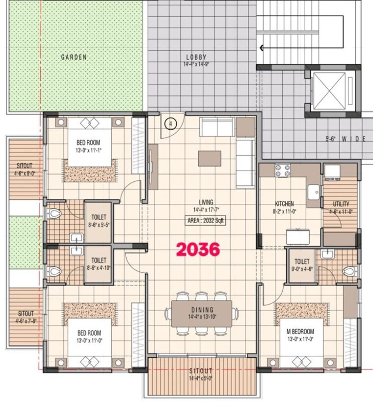 Floor Plan, shubh-enclave-bangalore 3 Bedroom 2036 Sq.Ft. Apartment In Harlur Bangalore 10787290