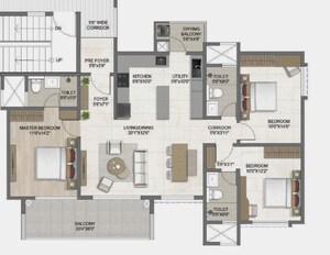 Floor Plan in 3 BHK Apartment at Bricks The Earthscape, Kacharakanahalli – for Sale
