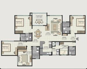 Floor Plan in 3 BHK Apartment at Sobha Windsor, Whitefield – for Sale