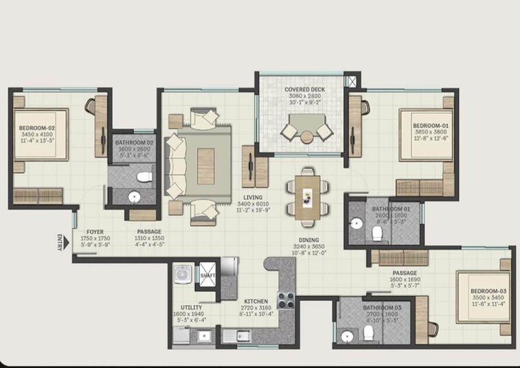 Floor Plan, sobha-windsor 3 Bedroom 1817 Sq.Ft. Apartment In Whitefield Bangalore 10788787