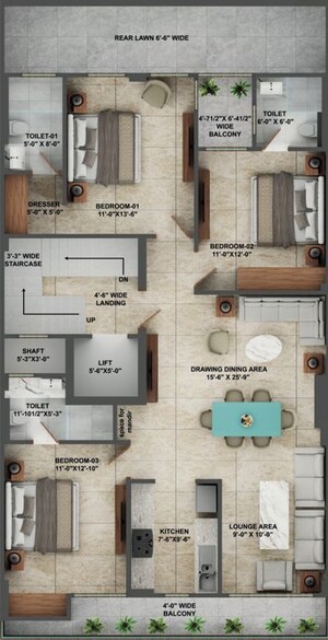 Floor Plan in 3 BHK Builder Floor at Sector 63 – for Sale