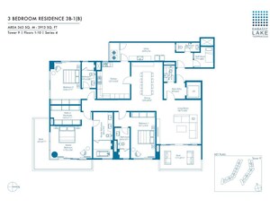 Floor Plan in 3 BHK Apartment at Embassy Lake Terrace, Hebbal – for Rent
