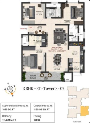 Floor Plan in 3 BHK Apartment at Trendsquares World Of Gardens, Sadaramangala – for Sale