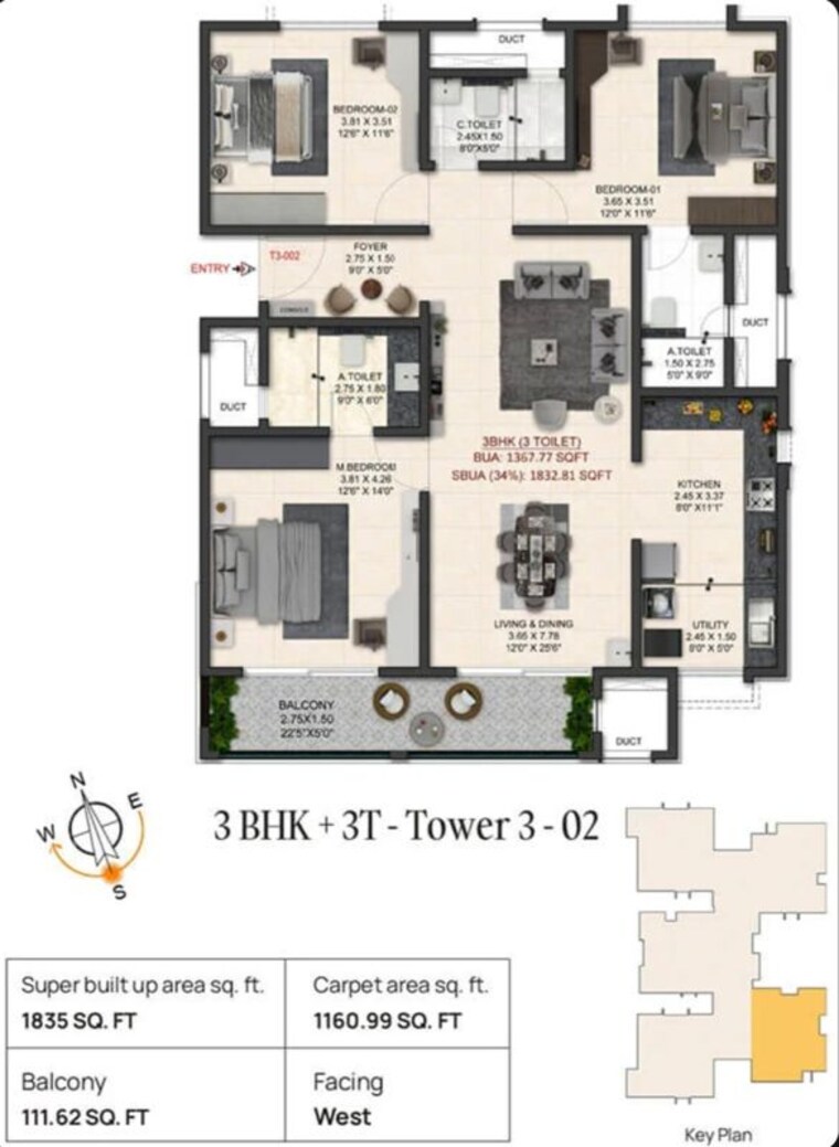 Floor Plan, trendsquares-world-of-gardens 3 Bedroom 1740 Sq.Ft. Apartment In Sadaramangala Bangalore 10788861