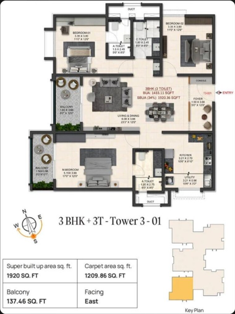Floor Plan, trendsquares-world-of-gardens 3 Bedroom 1740 Sq.Ft. Apartment In Sadaramangala Bangalore 10788861