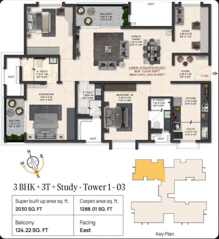 Floor Plan, trendsquares-world-of-gardens 3 Bedroom 1740 Sq.Ft. Apartment In Sadaramangala Bangalore 10788861