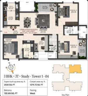 Floor Plan in 3 BHK Apartment at Trendsquares World Of Gardens, Sadaramangala – for Sale