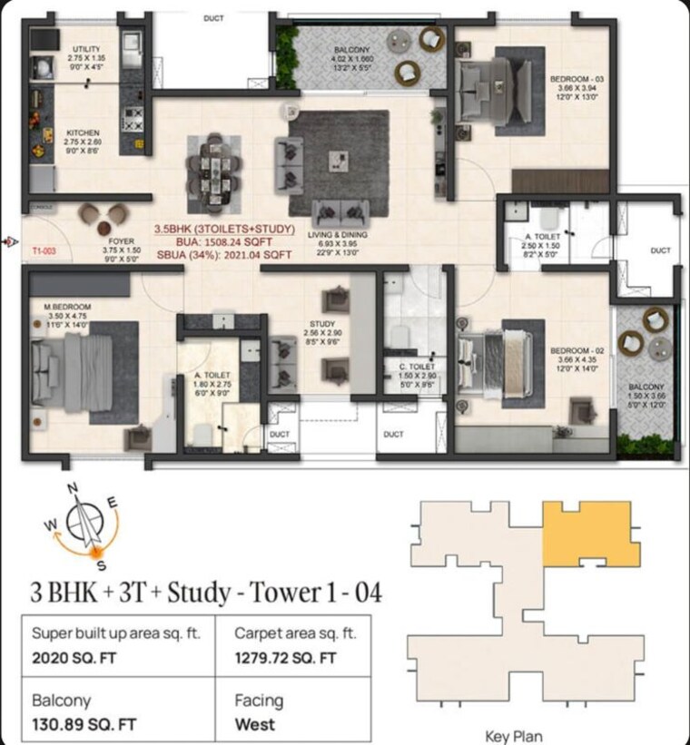 Floor Plan, trendsquares-world-of-gardens 3 Bedroom 1740 Sq.Ft. Apartment In Sadaramangala Bangalore 10788861