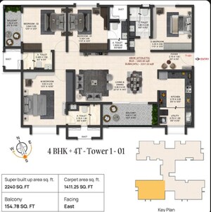 Floor Plan in 3 BHK Apartment at Trendsquares World Of Gardens, Sadaramangala – for Sale