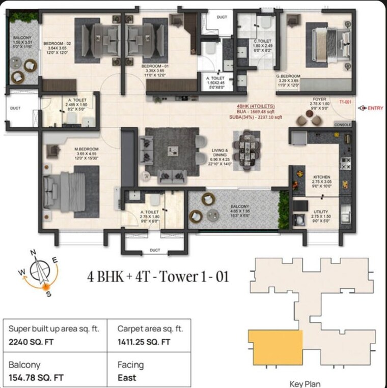 Floor Plan, trendsquares-world-of-gardens 3 Bedroom 1740 Sq.Ft. Apartment In Sadaramangala Bangalore 10788861