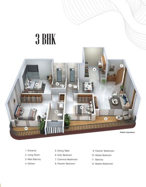 Floor Plan in 3 BHK Apartment at Royal Morya Skydale, Thergaon – for Sale