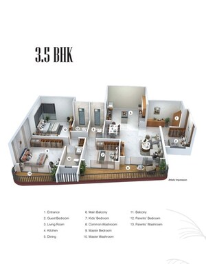 Floor Plan in 3 BHK Apartment at Royal Morya Skydale, Thergaon – for Sale