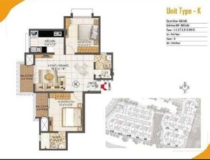 Floor Plan in 2 BHK Apartment at Prestige Primrose Hills, Banashankari 6th Stage – for Rent