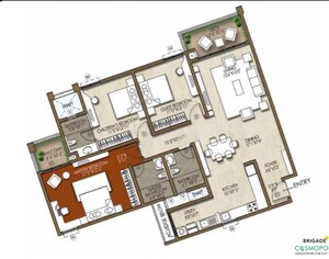 Floor Plan in 3 BHK Apartment at Brigade Cosmopolis, Whitefield – for Sale