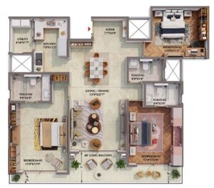 Floor Plan in 3.5 BHK Apartment at Prestige Raintree Park, Whitefield – for Sale