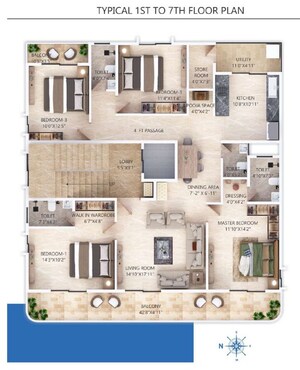 Floor Plan in 4 BHK Apartment at Pratap Nagar – for Sale