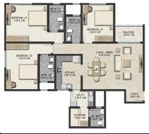 Floor Plan in 3 BHK Apartment at Sobha Royal Pavilion, Sarjapur Road – for Sale