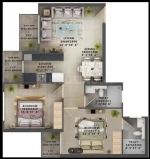 Floor Plan in 2 BHK Apartment at Signature Global The Millennia, Sector 37d – for Sale