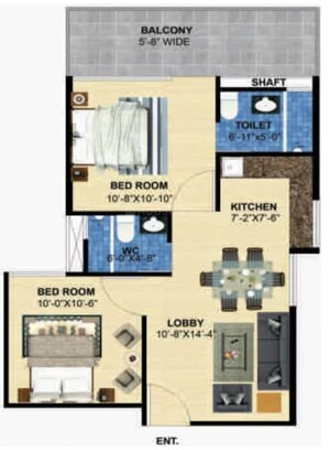 Floor Plan in 2 BHK Apartment at Zara Aavaas, Sector 104 – for Sale
