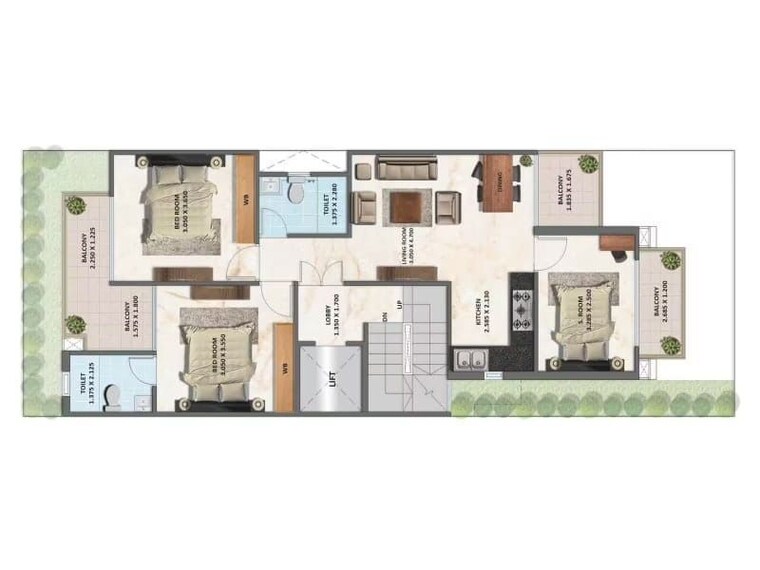 Floor Plan, sare-home 3 Bedroom 1326 Sq.Ft. Apartment In Sector 92 Gurgaon 10795394