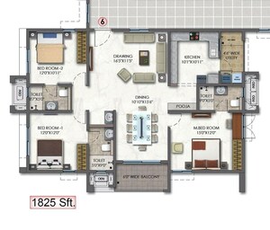 Floor Plan in 3 BHK Apartment at Aparna Sarovar Zicon, Nallagandla – for Sale