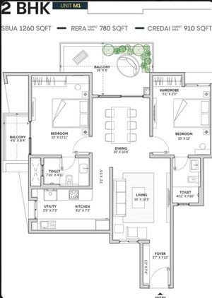 Floor Plan in 3 BHK Apartment at Assetz Sun And Sanctum, Kr Puram – for Sale