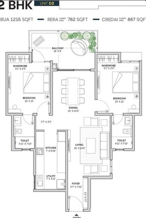 Floor Plan in 3 BHK Apartment at Assetz Sun And Sanctum, Kr Puram – for Sale
