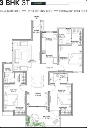 Floor Plan in 3 BHK Apartment at Assetz Sun And Sanctum, Kr Puram – for Sale