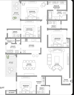 Floor Plan in 3 BHK Apartment at Assetz Soho And Sky, Jakkuru – for Sale